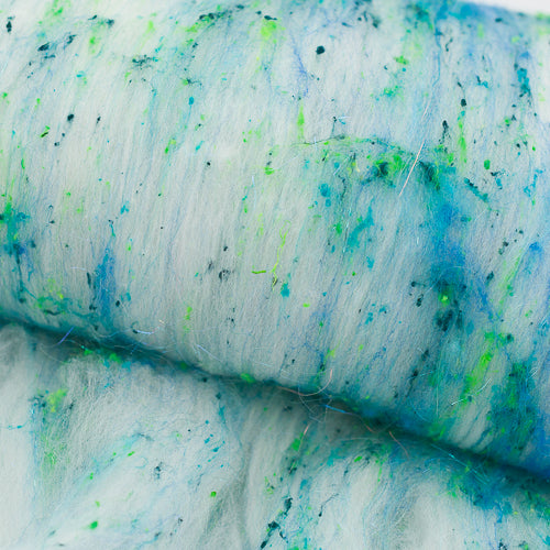 Recycled Blue/Green Targhee 2.8oz Fiber Batt