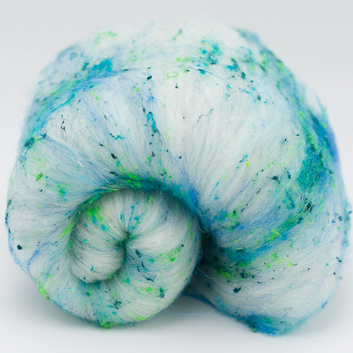 Recycled Blue/Green Targhee 2.8oz Fiber Batt